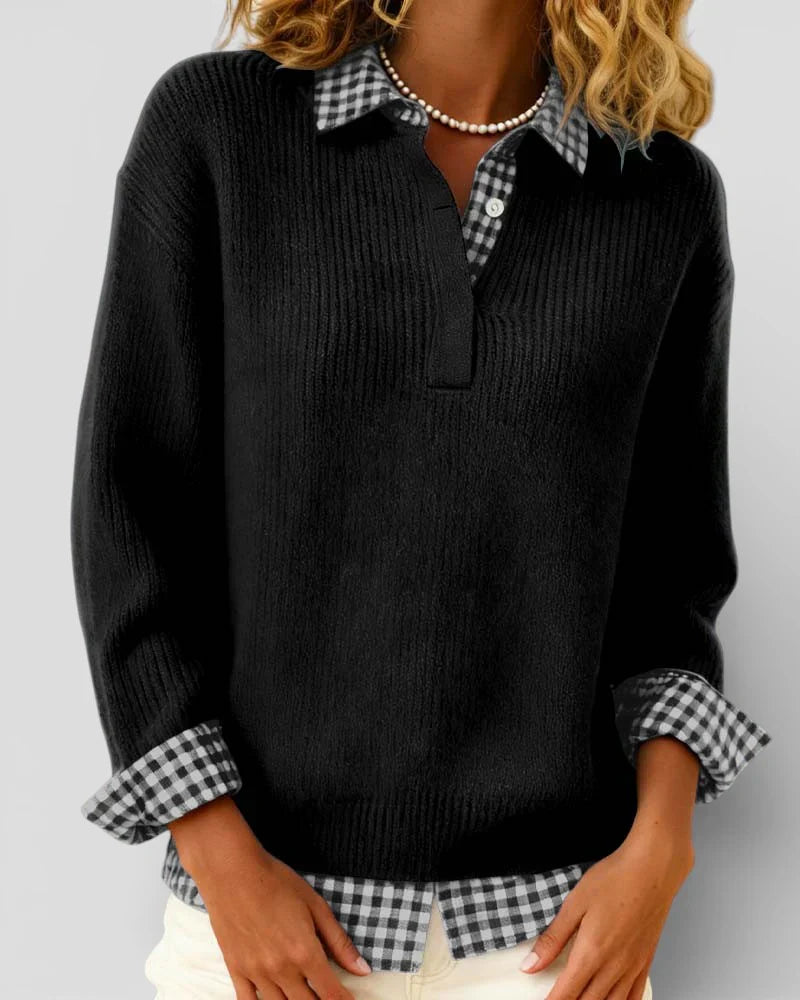 Berta | Jersey de Punto con Cuello de Camisa a Cuadros