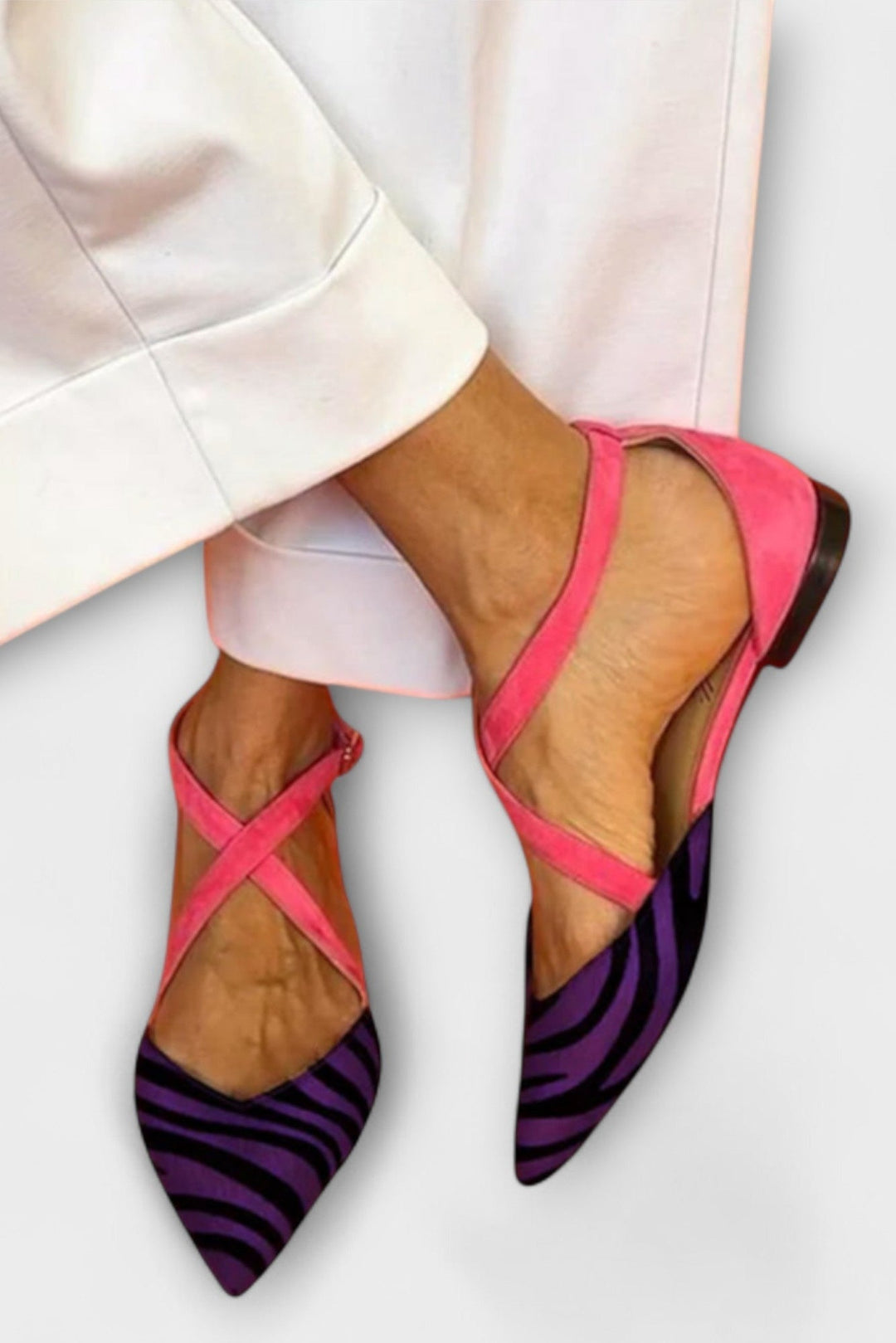 Fenna Bailarinas con Estampado de Cebra y Tiras Cruzadas