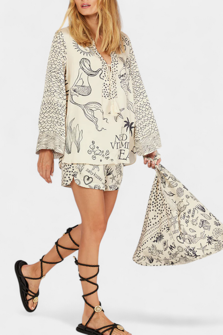 Amalia Conjunto Camisero Estampado con Short Elástico