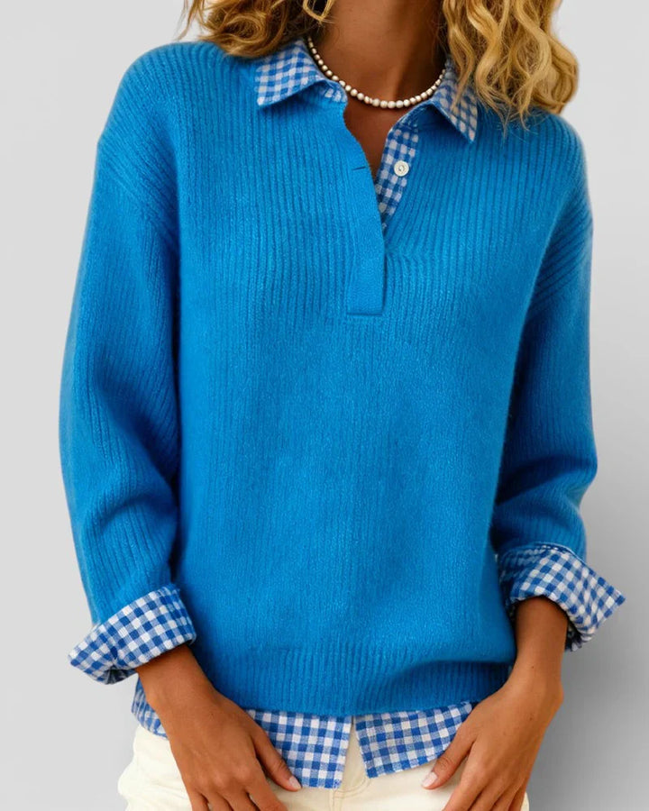 Berta | Jersey de Punto con Cuello de Camisa a Cuadros