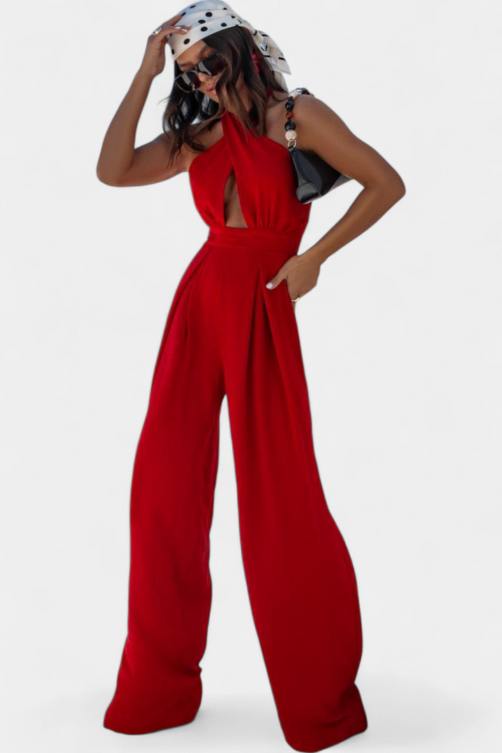 Jessica Mono Halter Cruzado sin Espalda y Pierna Ancha