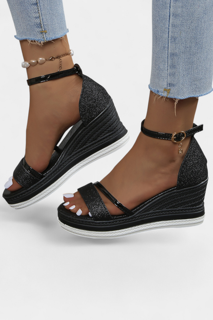 Corinne Sandalias Ortopédicas con Plataforma Wedge y Acabado Brillante