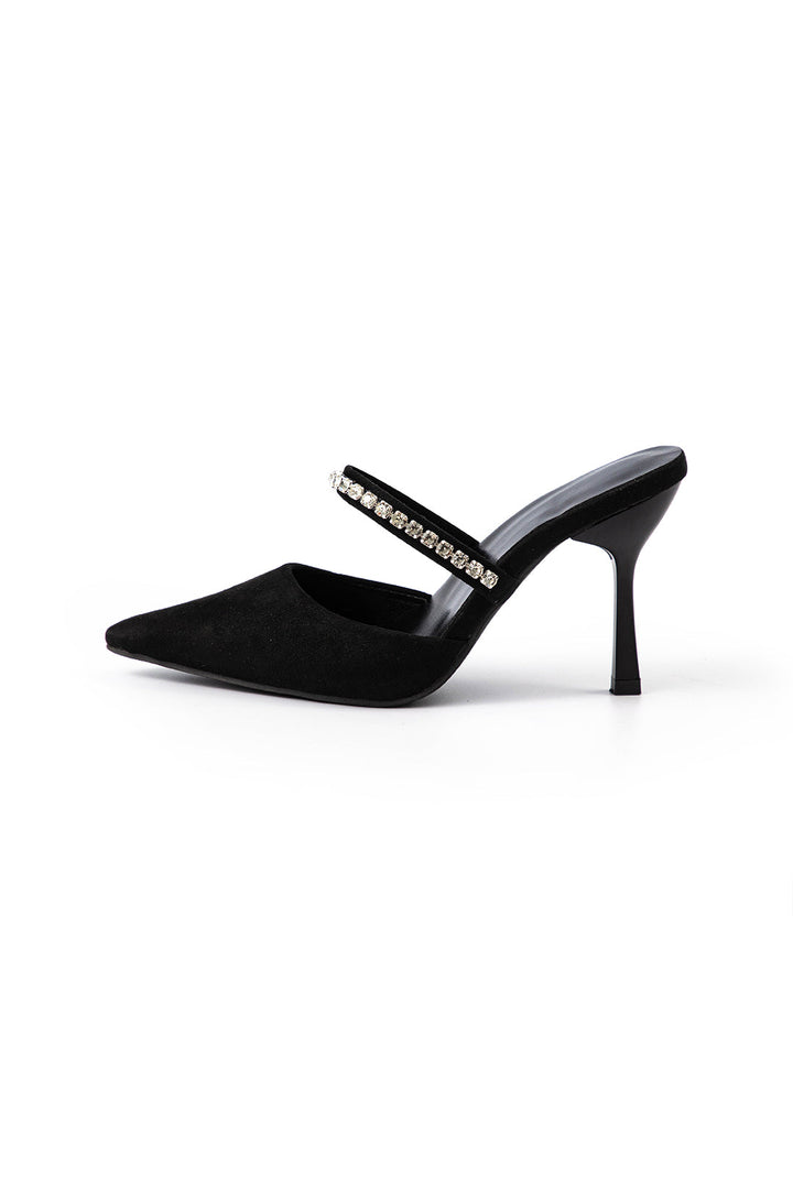 Sandalias de tacón alto con punta afilada adornadas con strass
