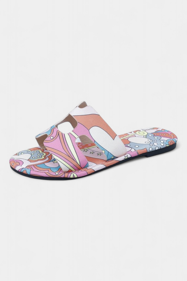 Berenice Sandalias Planas Multicolores con Estampado Tropical