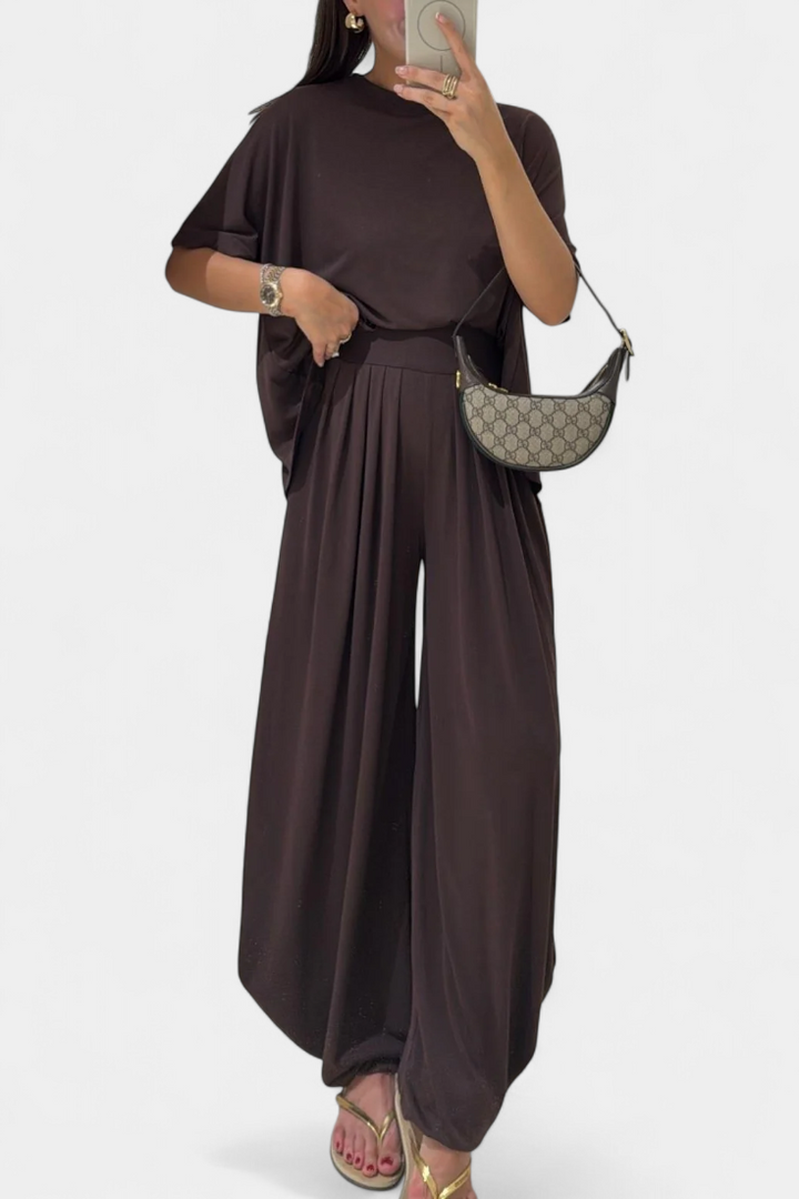 Trista Conjunto Casual de Top Suave y Pantalones de Pierna Ancha