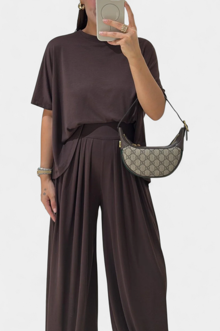 Trista Conjunto Casual de Top Suave y Pantalones de Pierna Ancha