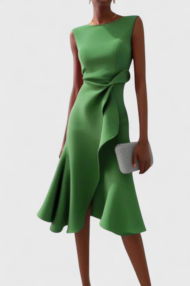 Claudia Vestido Midi Asimétrico con Drapeado Elegante