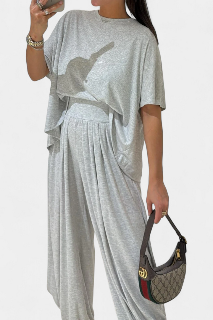 Trista Conjunto Casual de Top Suave y Pantalones de Pierna Ancha