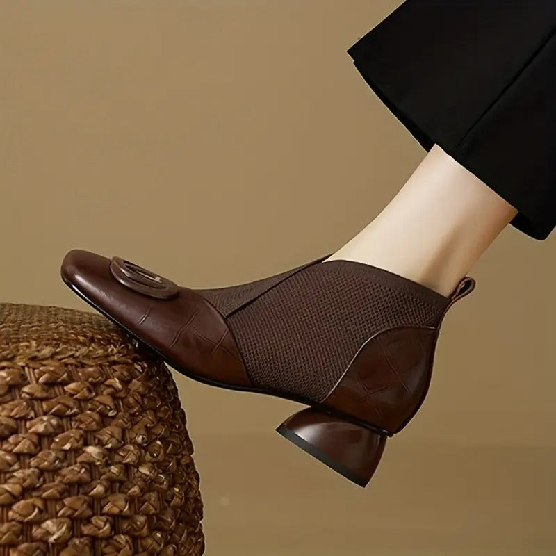 Mylaa Zapatos Retro de Tacón Bajo y Punta Cuadrada