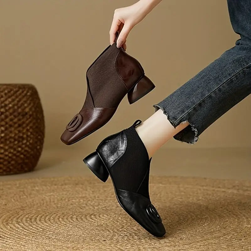 Mylaa Zapatos Retro de Tacón Bajo y Punta Cuadrada