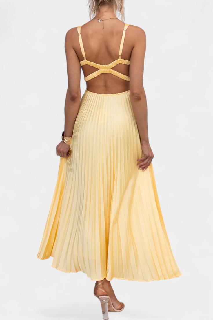 Arlena Vestido Plisado de Tiras con Espalda Cruzada