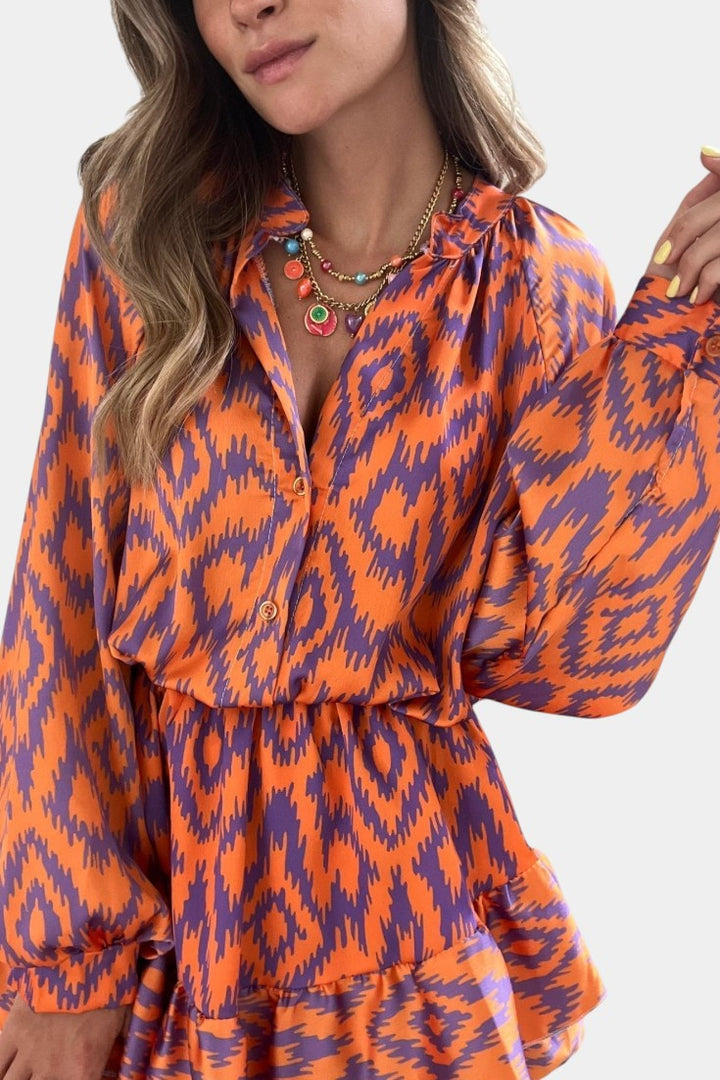 Yasmine Mono Mini con Volantes y Estampado Ikat