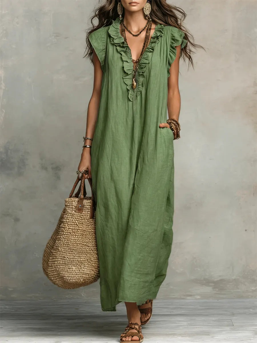 Noelia™ | Vestido Largo Bohemio de Lino y Algodón